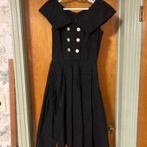 Late 1950s Vintage Black Sleeveless Dress with White Buttons